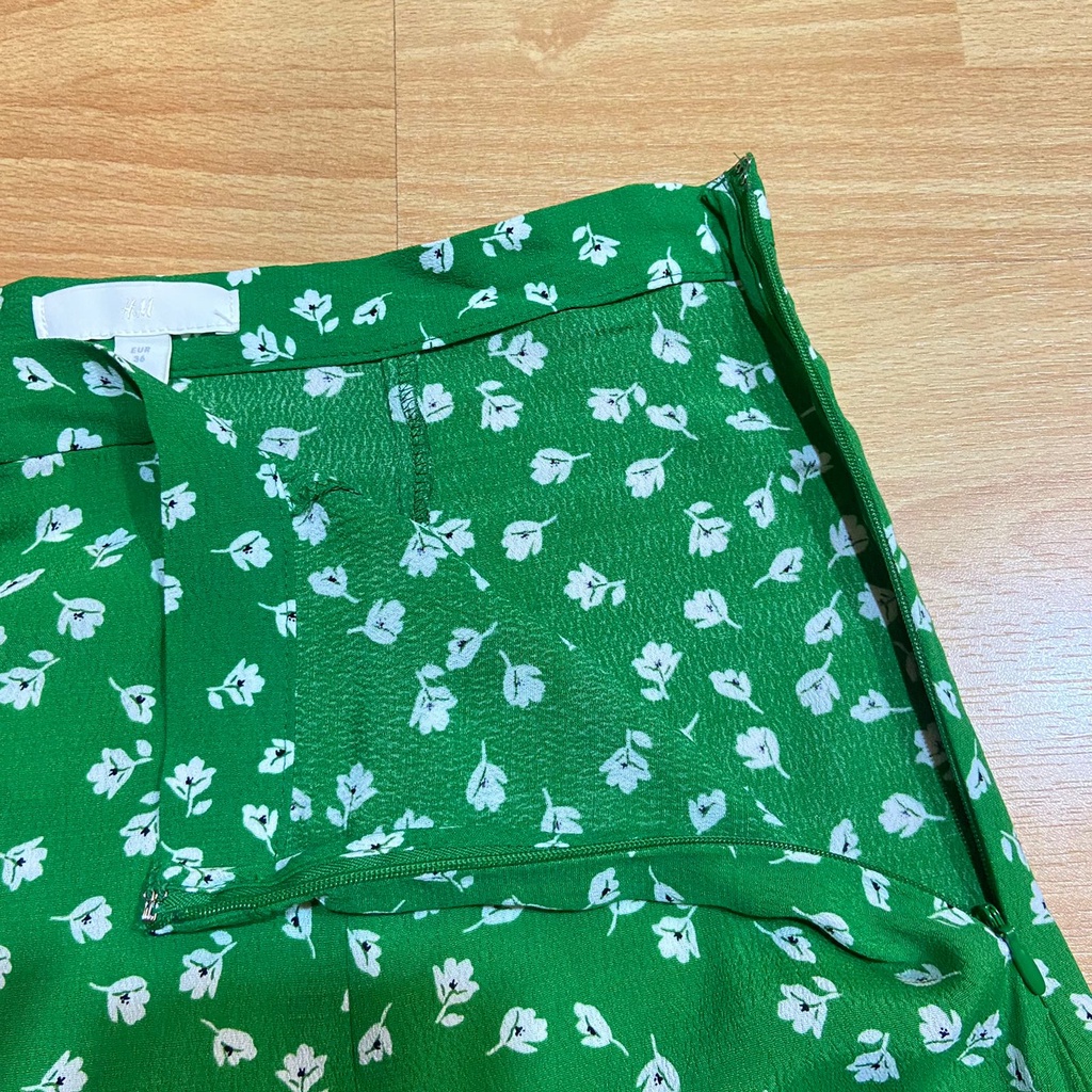 H&M High Waisted Rok Wanita Green Flower Korean Midi Skirt Original-5