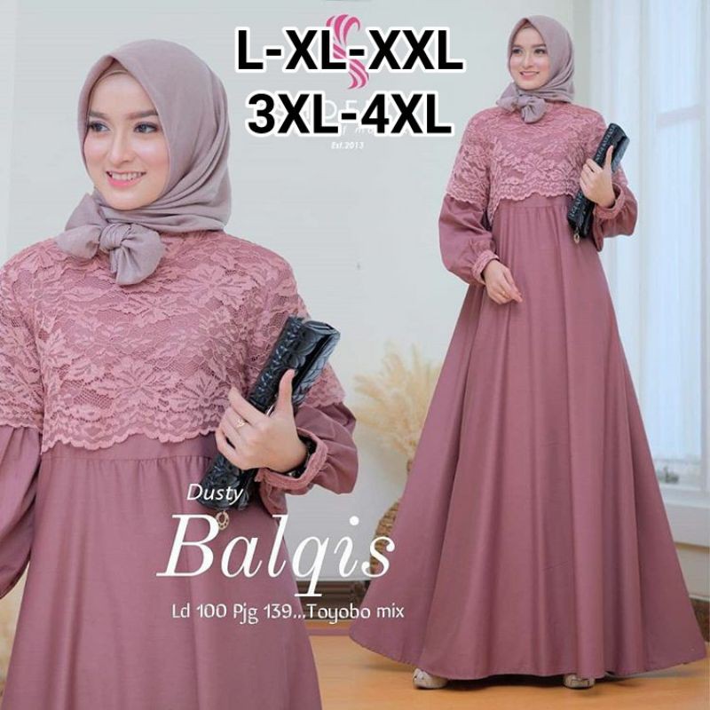 gamis terbaru 2023 lebaran wanita balqis dress busui frendly bahan moscrepe mix brukat tulang premium