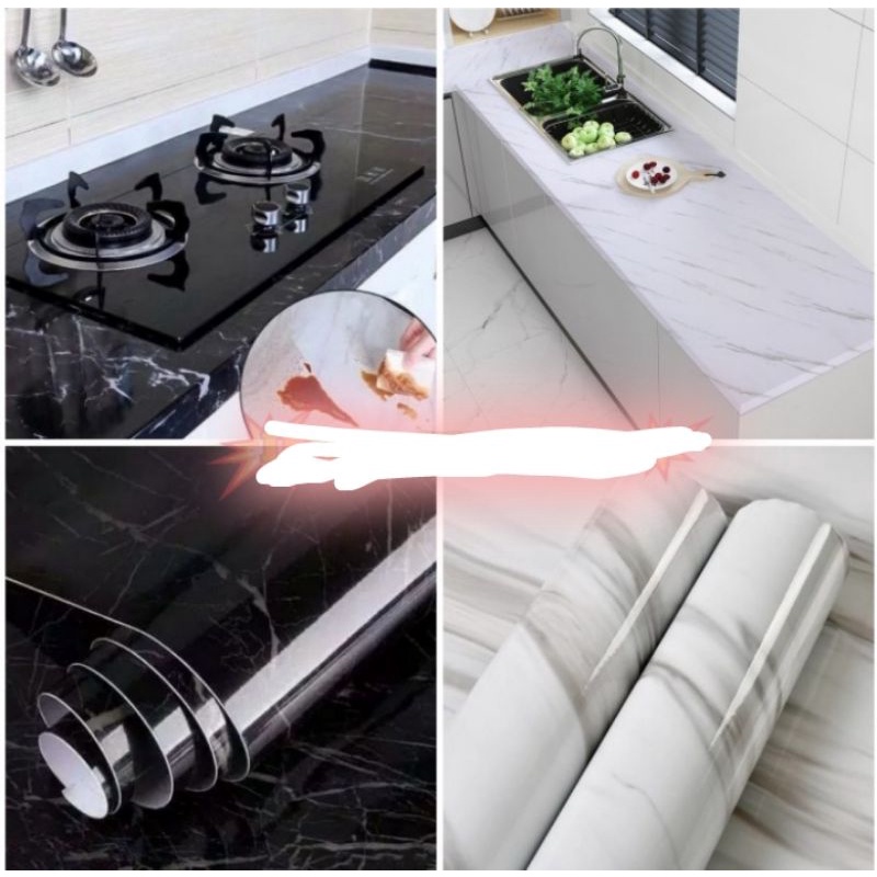 Wallpaper Sticker Dinding Dapur Tahan Minyak Dan Panas Wallpaper Dapur Motif Marmer Warna Hitam Puti