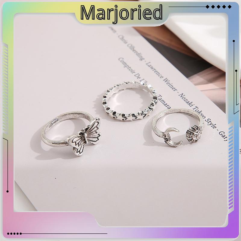 Cincin Gabungan Terbuka Kreatif Retro Star Moon 3-piece Set Cincin-MJD