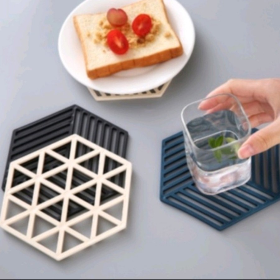 Tatakan Hexagon Silikon Pad Meja Makan Dapur Alas Gelas Cangkir Kopi A