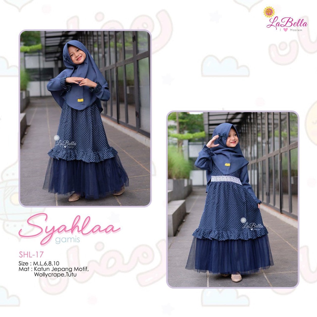 ( 3 - 4 TAHUN ) BAJU MUSLIM ANAK LABELLA SYAHLAA CANTIK SYARI GAMIS ANAK PESTA TUTU KATUN JEPANG ORI