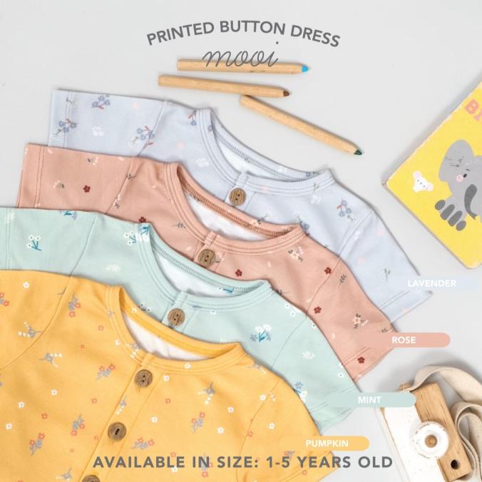 Mooi Dress Anak Perempuan Printed Button Dress