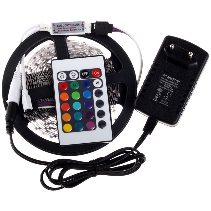 KKS HAMBODER RGB LED Strip 3528 300 LED 5 Meter with 12V 2A Light Controller &amp; Remote Control - Bla