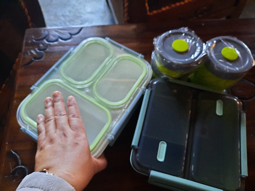 Lunchbox Set Tedemei 6943 Leakprof / Body Plastik / 1 Set Isi 3 Pcs / Pink Green Blue