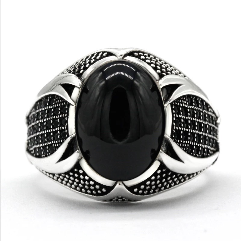 Cincin Batu Akik Black Onix Agate Hitam Pekat Elegan Berkelas