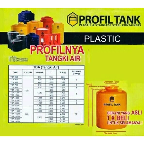 TOREN AIR PROFIL 800 LTR/ TANDON/ PENAMPUNGAN AIR PROFIL TDA 800 Liter