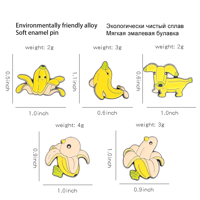 Bros / Pin Enamel Bentuk Pisang / Anjing / Burung / Ikan 5 Model Untuk Aksesoris Tas Ransel / Hadiah