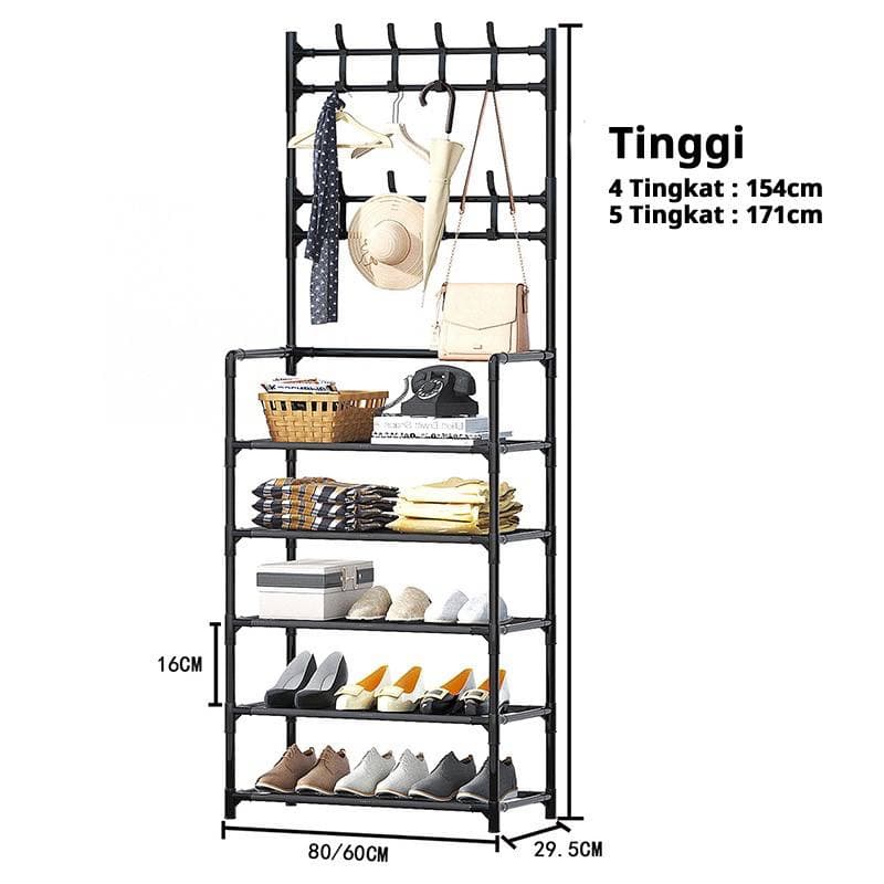 JT - Stand Hanger 5 Susun Baju Topi Jaket Rak Sepatu 5 Susun Multifungsi Gantungan Baju Stand Hanger Rak Sepatu Tempat Topi Tas Serbaguna