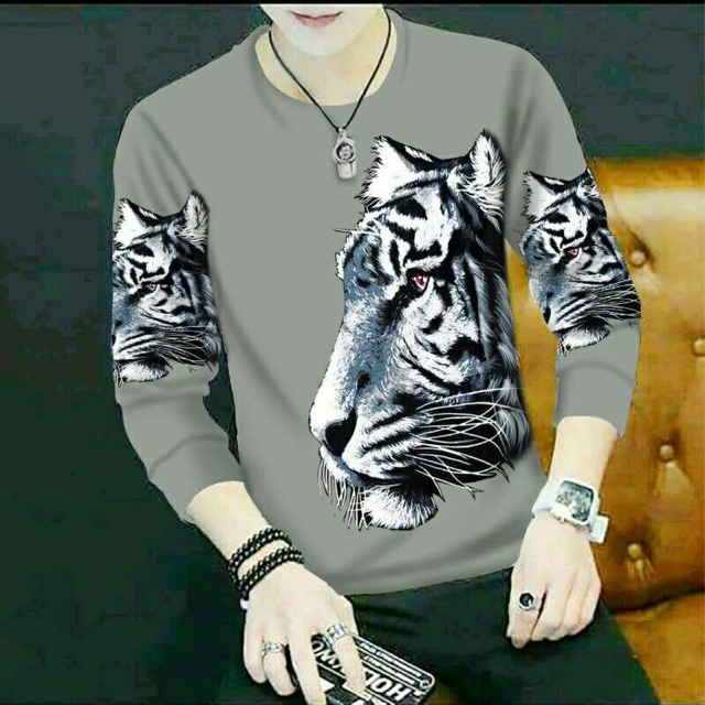 BAJU KAOS LENGAN PANJANG COWOK ATASAN PRIA MOTIF MACAN FASHION KEKINIAN