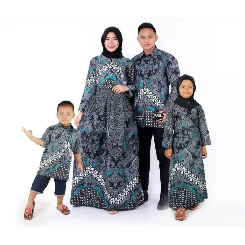 Baju Batik Couple Keluarga Sania Ruffle Ori Ndoro Jowi Dnt Dimensi Abu