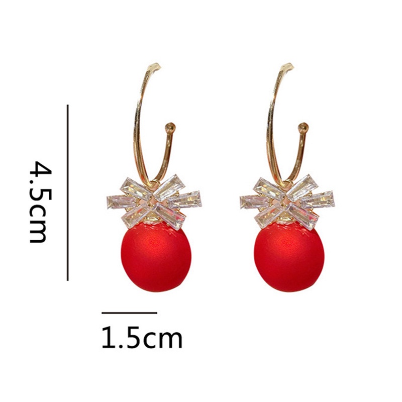 Fancyqube Anting Stud Kristal Mutiara Berlian Imitasi Model Pita Bunga Cherry Merah Untuk Wanita