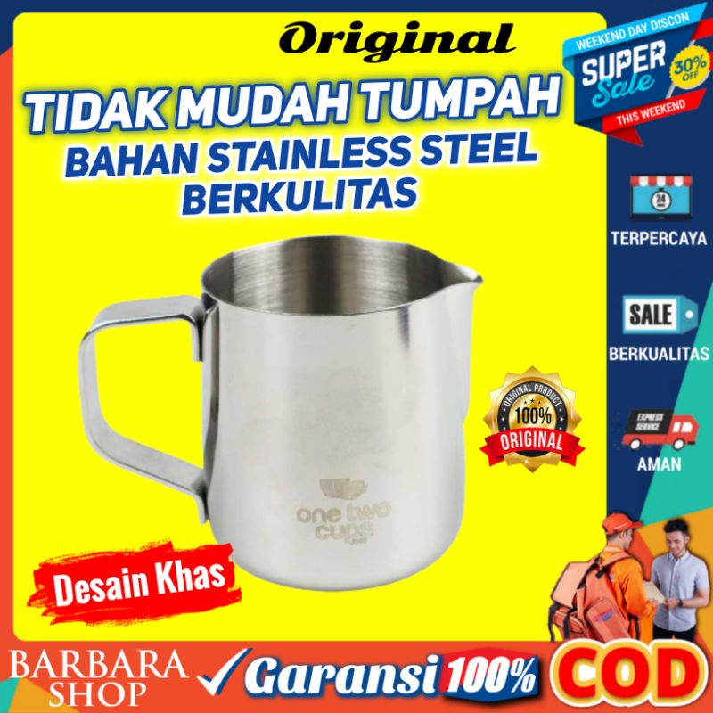 Gelas Milk Jug Gelas Pitcher Kopi Espresso Latte Art Corong Tajam Lancip Dengan Garis Pengukur Stainless Barista One Two Cups