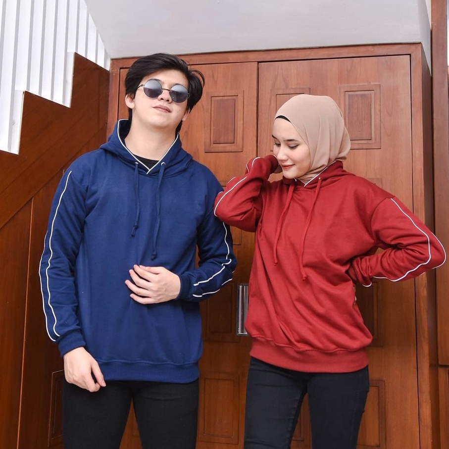 Hoodie Casual List Fashion Remaja Kekinian Motif Garis