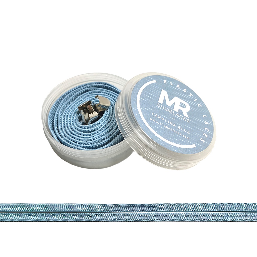 Original MR Shoelaces BL01 Elastic Carolina Blue Tali Sepatu Flat Elastis (Karet Lentur) with Metal Clip / Lock 80cm 100cm 120cm 150cm - Premium Shoelace