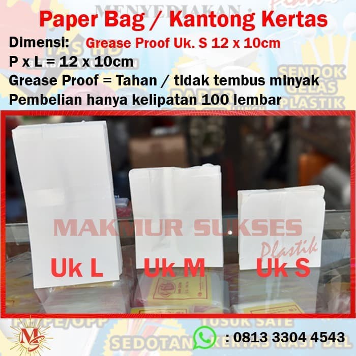 Jual Kantong kertas / Paper Bag Kantong gorengan Putih Polos 10,5 x 12