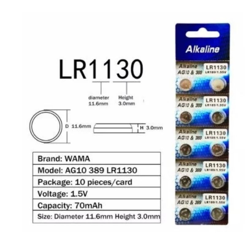 Battery Lithium AG10 Baterai Kancing LR1130 Batre Jam Tangan 389 Button Cell