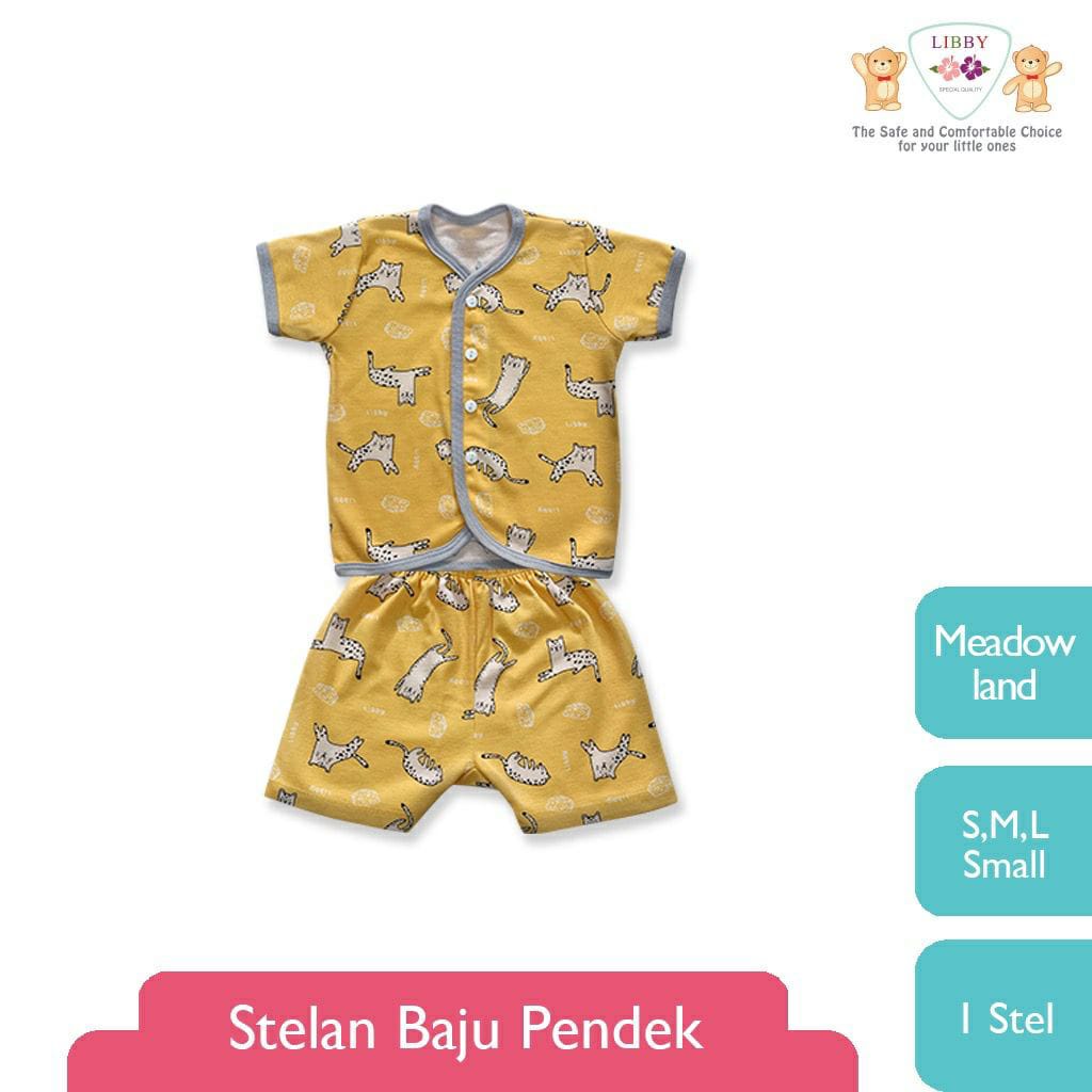 Libby Stelan Baju &amp; Celana Pendek Kancing Depan Meadow Land Series (Satu Set Isi 3Pcs)