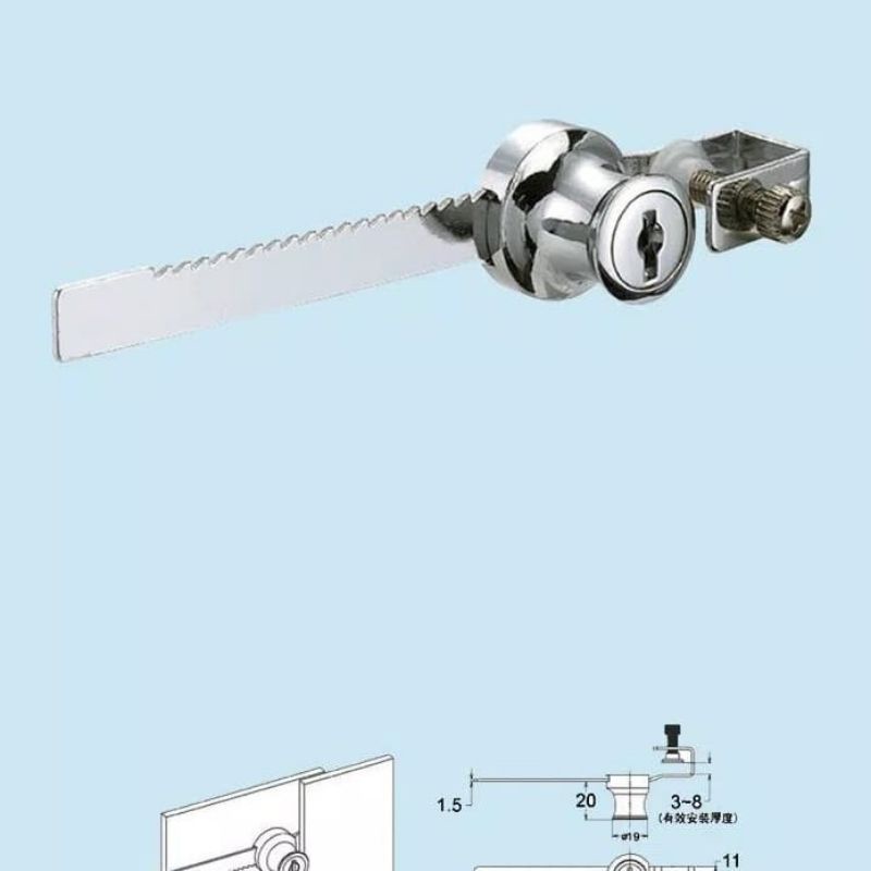 kunci kaca gergaji kunci etalase tanpa lubang kaca twin 328
