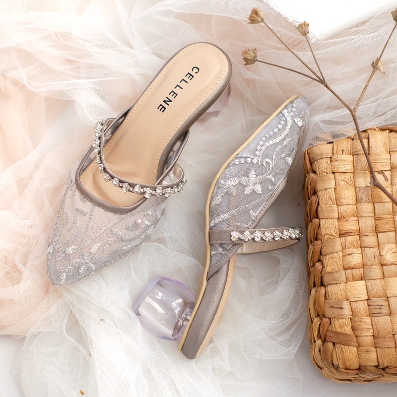 Cellene • Youri Lace Heels (3 colors) / wedding shoes 5cm hak kaca bulat brokat diamond