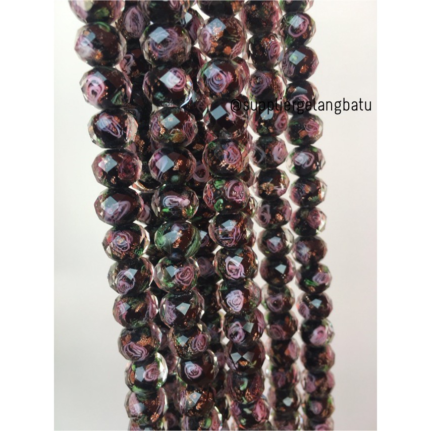 Lampwork Crystal Murano 12x10mm Bahan Kristal Ceko Mawar Hitam Cantik Premium Aksesoris cewek wanita