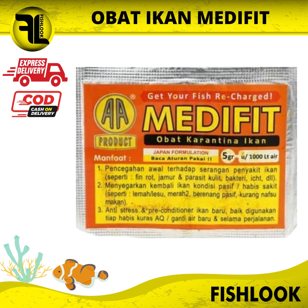 Medifit obat karantina ikan fin rot jamur parasit stress koi koki 5gr