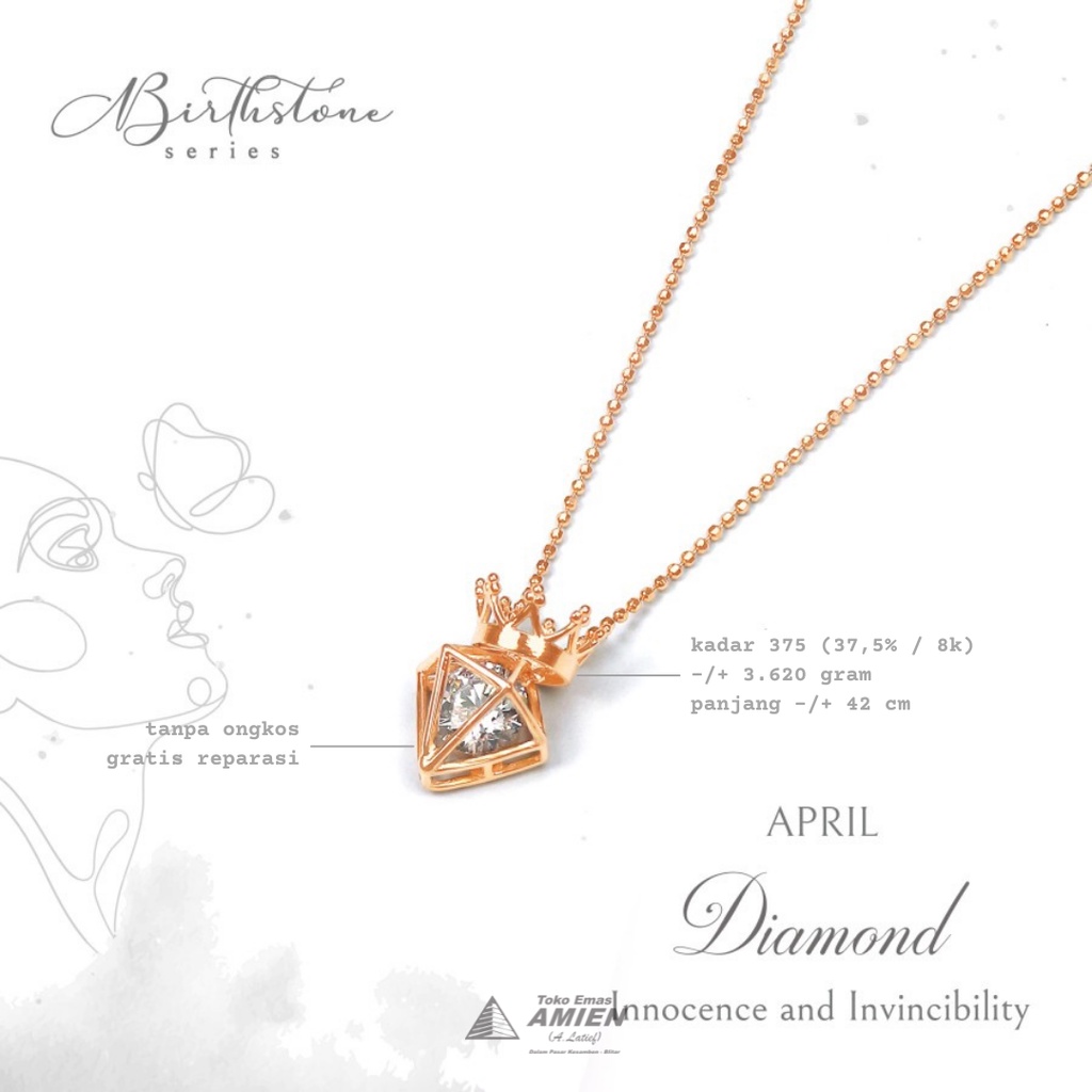 Toko Emas Amien Kalung Emas Asli HWT Kadar 375 (37,5% / 8K) 3.620 Gram - Kalung Birthstone April