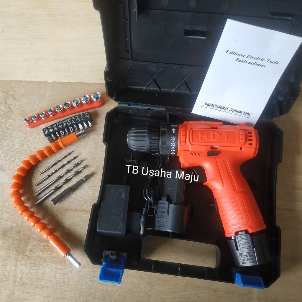 Mesin Bor Tangan Cas HDT CDD 405 2 Baterai Bor Cordless Drill Set 12V