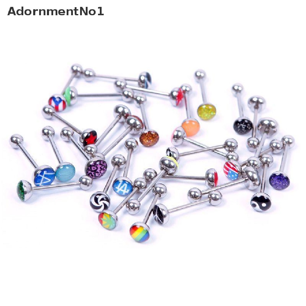 (AdornmentNo1) 30pcs / Lot Cincin Tindik Lidah Bahan Metal / Baja Desain Barbel Untuk Pria / Wanita