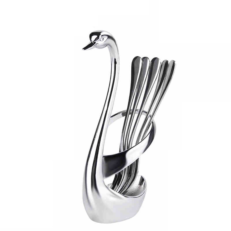 Set Sendok Garpu Desain Modern Silver Swan Bracket Stainless Steel