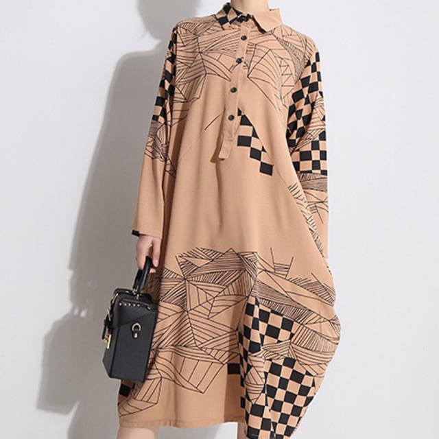 (SALE) Abstract Oversized Dress - Midi Dress Jumbo Big Size Korea Fashion Premium Import