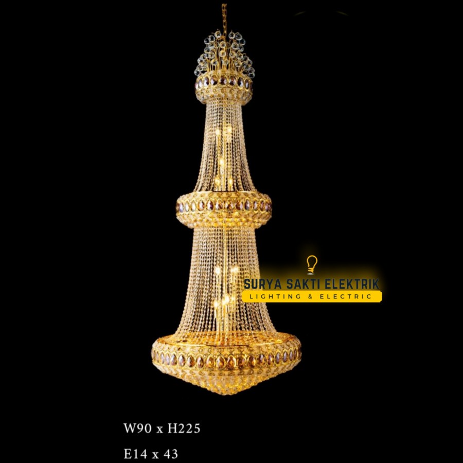 LAMPU GANTUNG KRISTAL VOID HIAS MEWAH GOLD RUANG TAMU