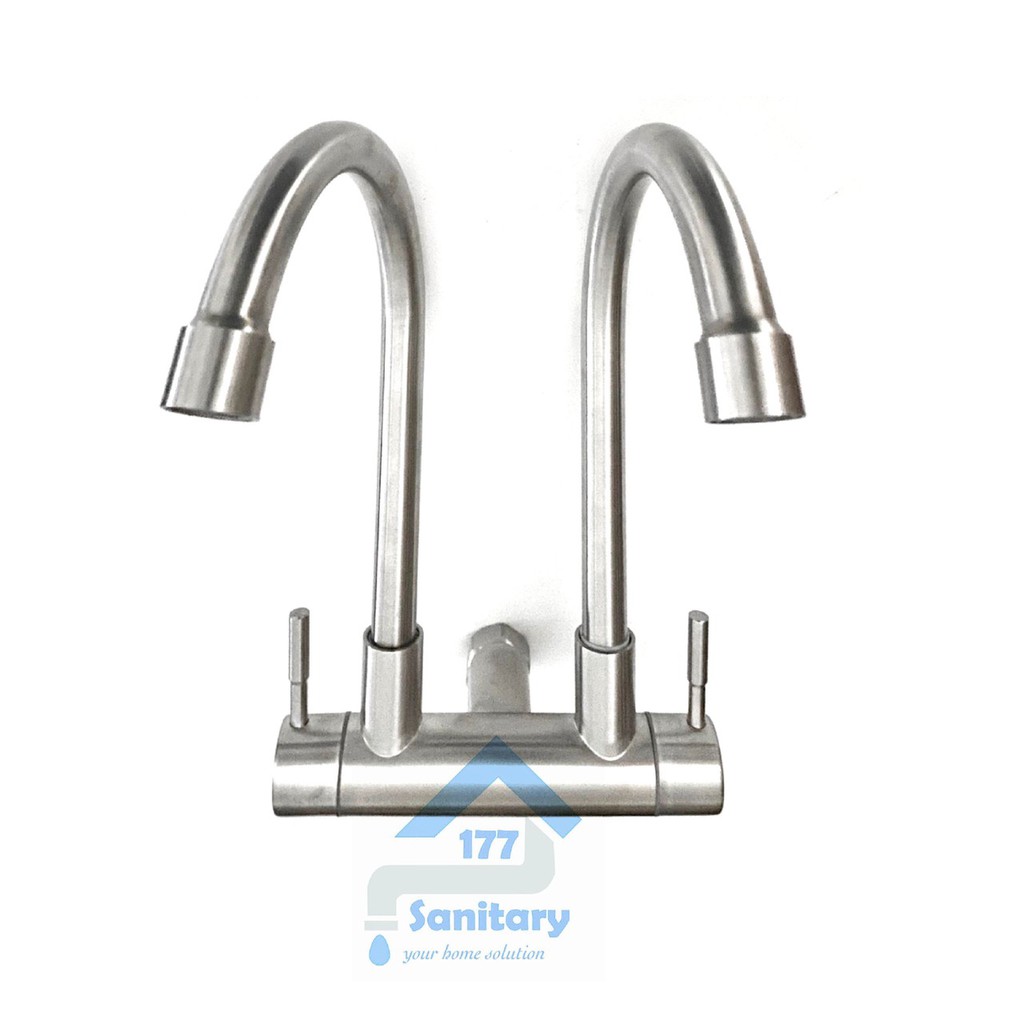 Kran air sink double dapur stainless 304 angsa FV24-Keran air wastafel stenlis cuci piring 2 lubang sink minimalis /G01