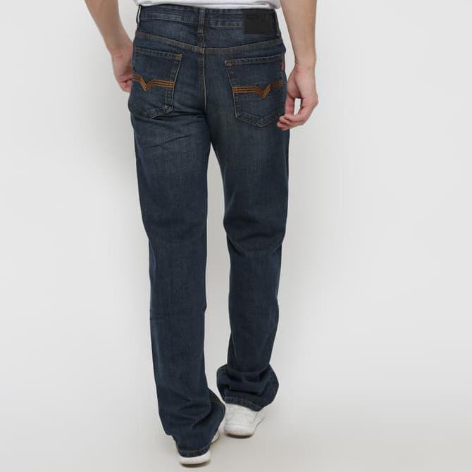 New Product Edwin Celana Jeans Edw 512-27-Eco Regular Fit Pria Panjang Biru Tua - Biru, 32 Free