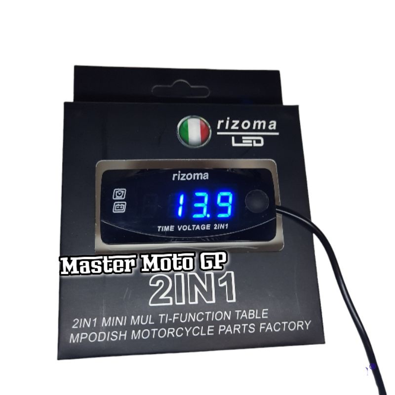 Digital voltmeter 2in1 Rizoma led 7,1cm volt meter time 2in1 mini multi fungsi Volt meter jam sepeda motor