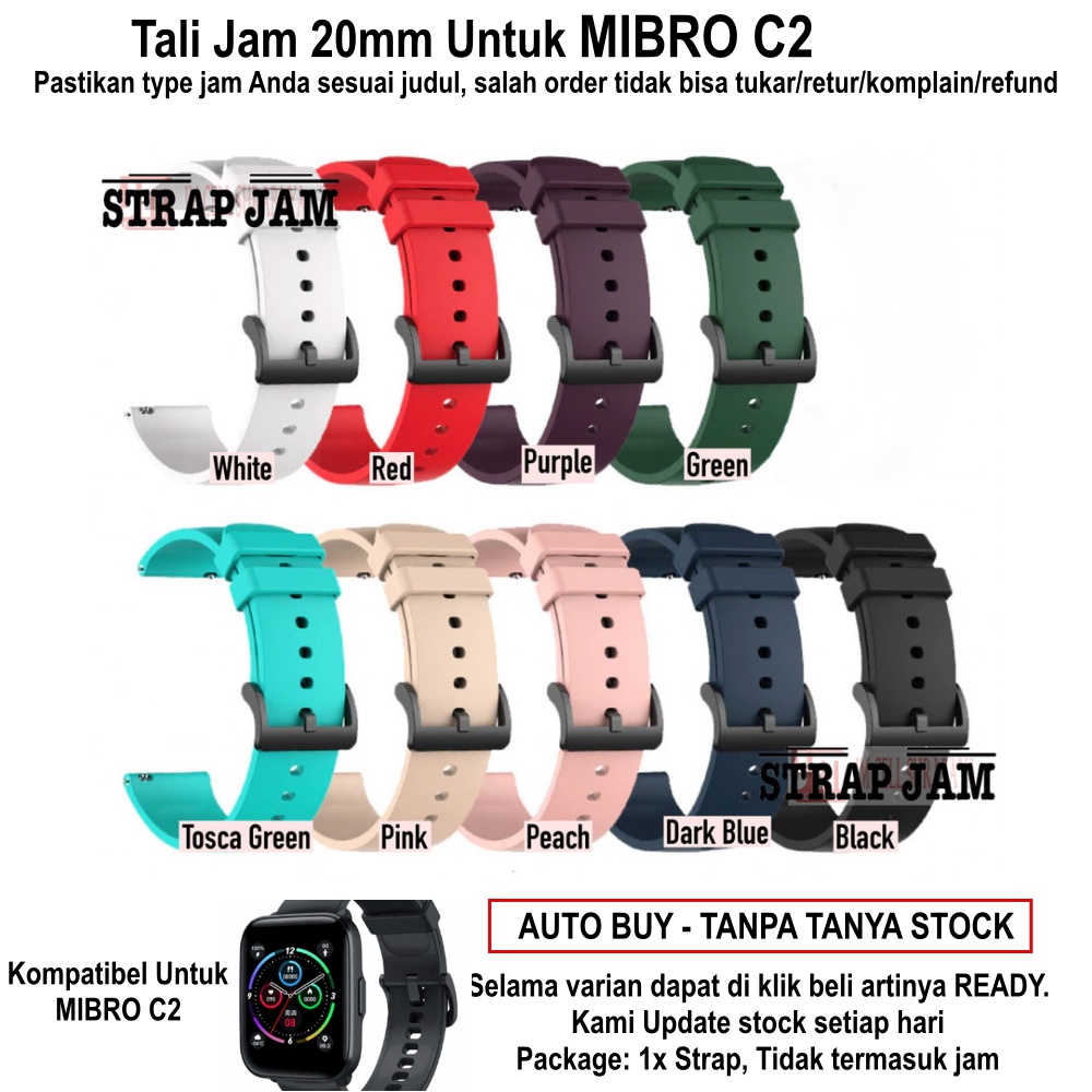 P20Q Tali Jam Tangan Mibro C2 - Strap 20mm Silikon Polos Simple Dengan Buckle Hitam