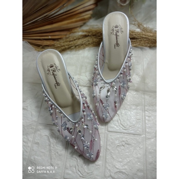 sepatu Marrisa purple silver bunga tinggi 7cm kaca