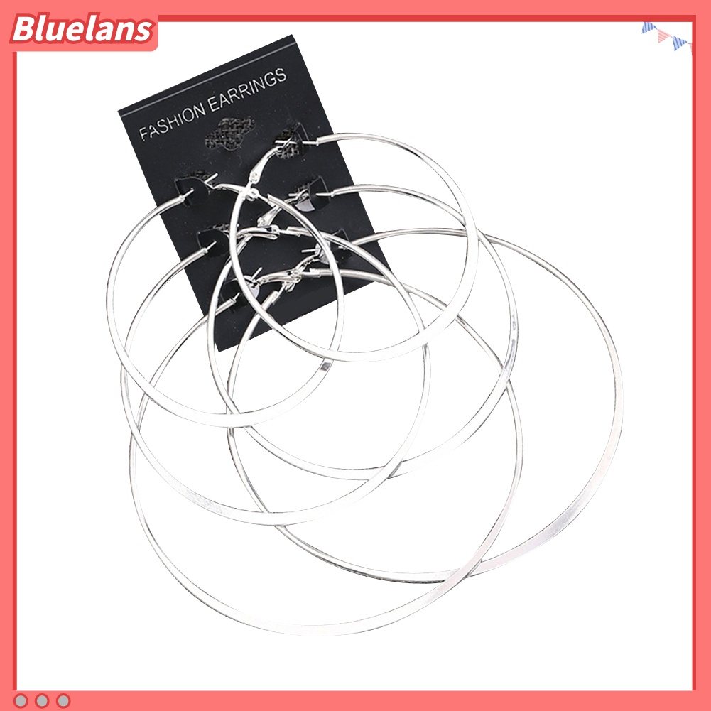 3 Pasang Anting Hoop Liontin Lingkaran Aneka Ukuran