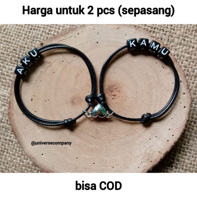 [UC] 2 PCS GELANG MAGNET BENTUK LOVE COUPLE NAMA / GELANG CUSTOM NAMA / GELANG TALI KOREA / GELANG MAGNET