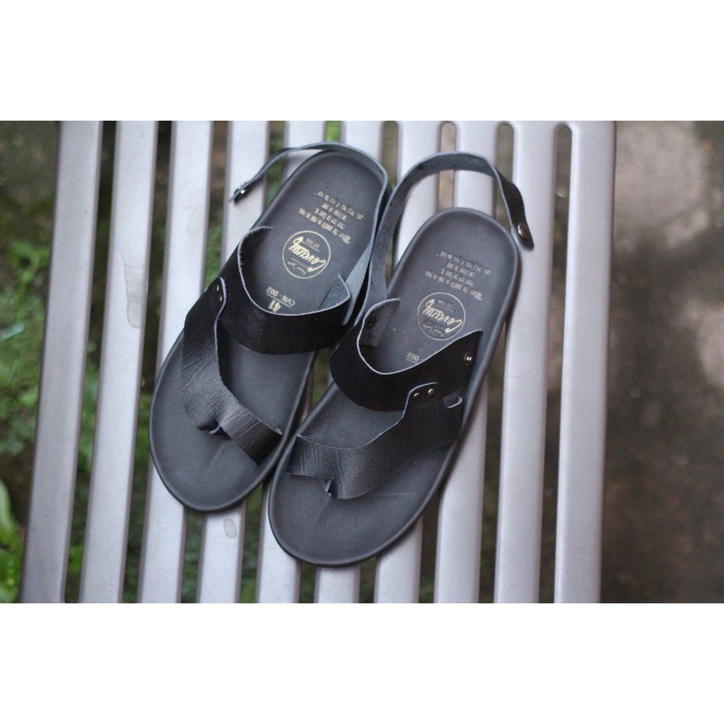 SANDAL PRIA ORIGINAL CEVANY RIOT SERIES BLACK KULIT ASLI