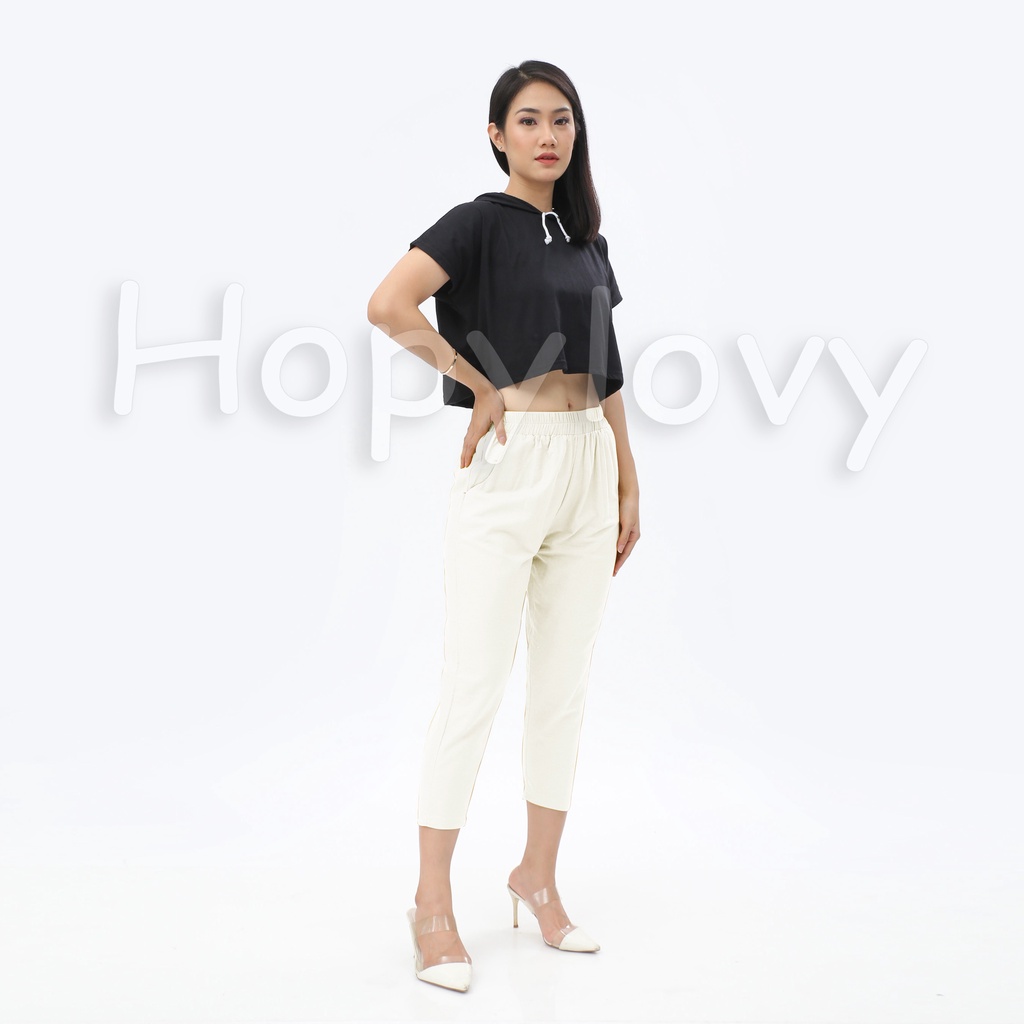 HOPYLOVY - Celana Panjang Wanita 7 per 8 bahan Katun Rami / Celana Wanita bahan Linen