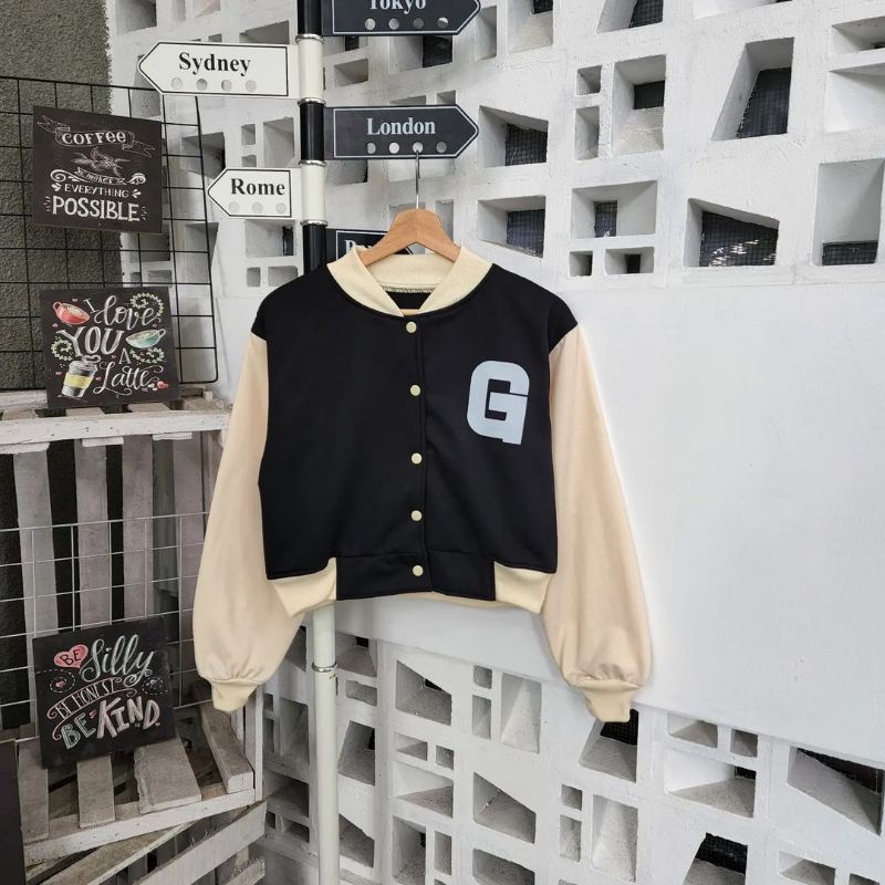 SWEATER BASEBALL CROP WANITA - VARSITY JAKET CROP - BAJU WANITA-8