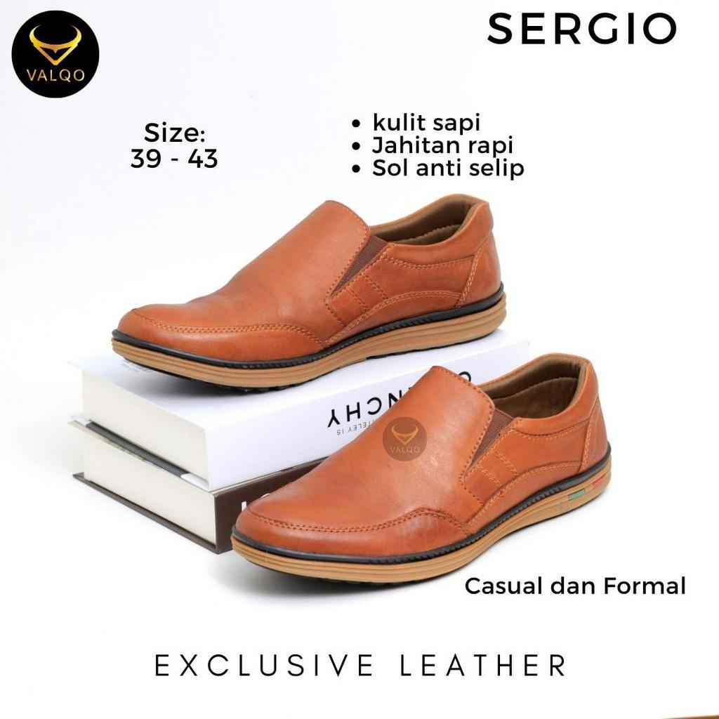 [VALQO] SERGIO Sepatu Kulit Sapi Pria Flat Shoes Sole Anti Selip Kantor Formal dan Kasual Santai