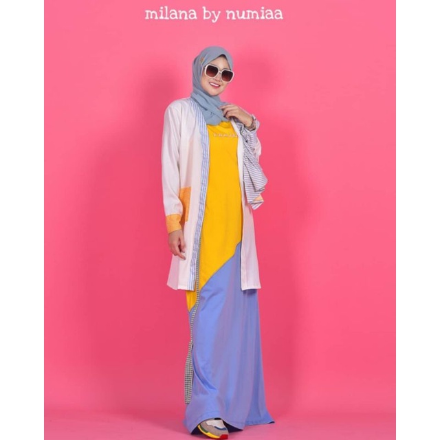 MILANA by Numiaa Dress Set Outer Pola Unik Kombinasi Warna Kece Bahan Premium Original Brand