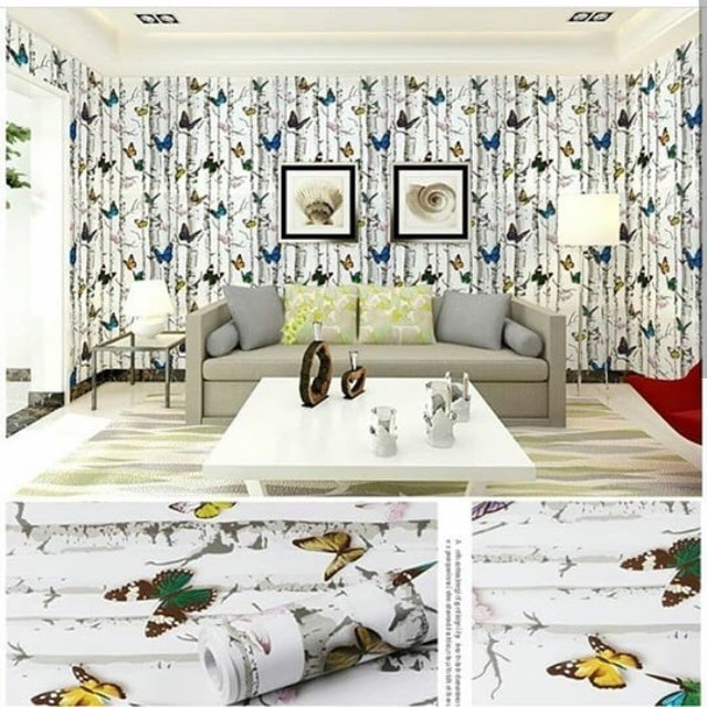 Wallpaper Dinding Sticker Motif Kupu-kupu 45cm x 10m