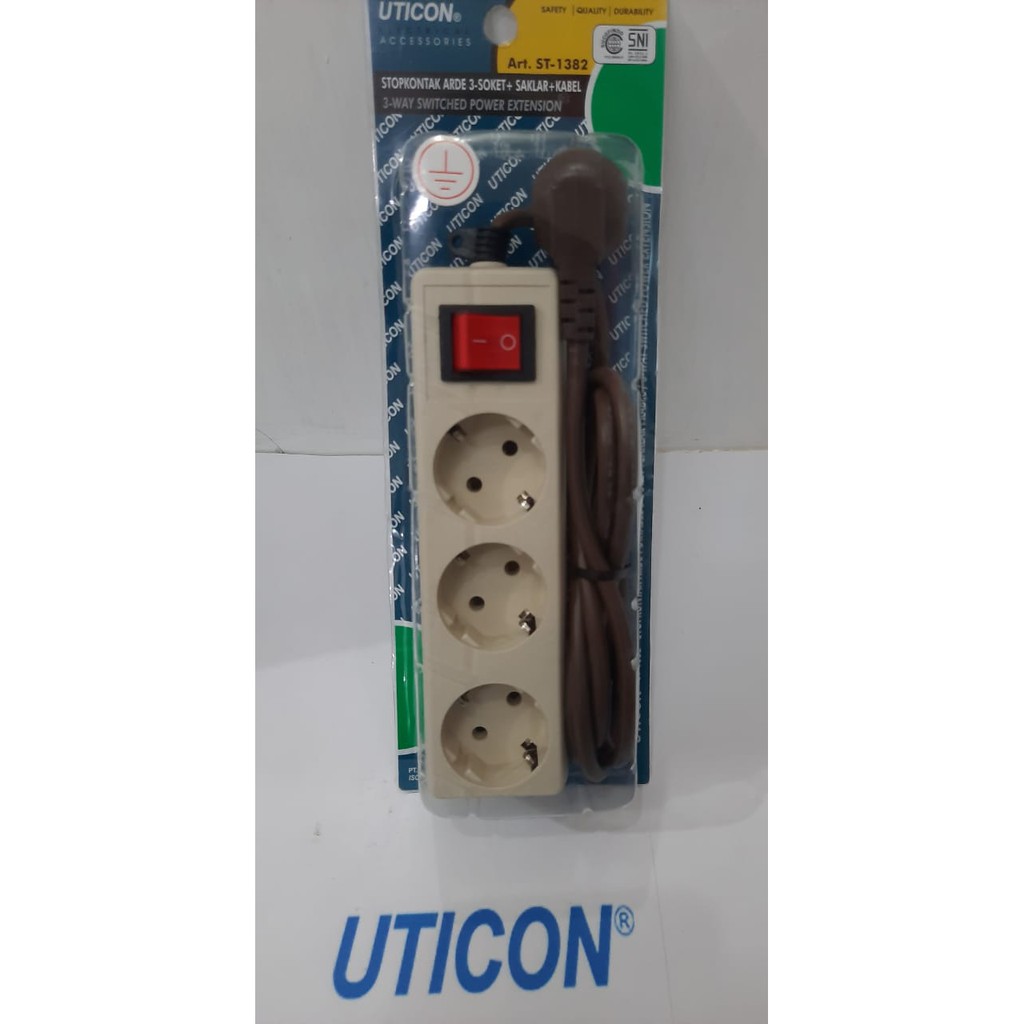 STOP KONTAK 3 LUBANG SAKLAR ON OFF + KABEL 1.5M UTICON ST-1382