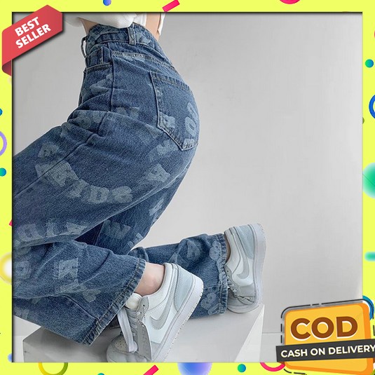 Celana Jeans Sobek Kekinian Kulot Jins Celana Hw Wanita Celana Jens Cu Yikoo-Celana Panjang Print /