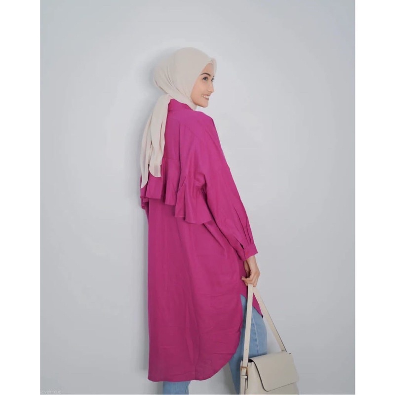 Layna Long Tunik Polos Rayon Viscose Plain Tunik Kancing Busui