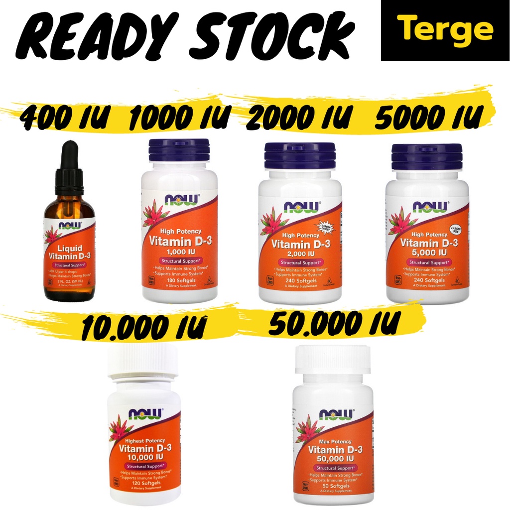 Jual NOW Vitamin D3 1000 IU 2000 IU 5000 IU 10000 IU Suplemen Makanan