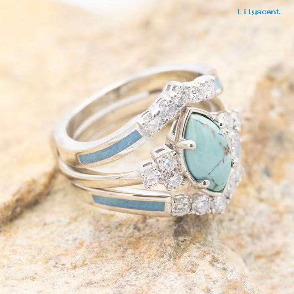 3pcs / Set Cincin Bahan Alloy Hias Berlian Imitasi Turquoise Untuk Wanita